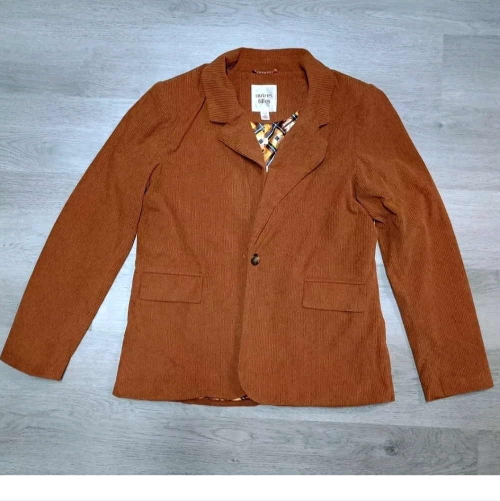 Autres Filles Women's Brown Lined Corduroy Pocket Blazer Jacket  Size Medium